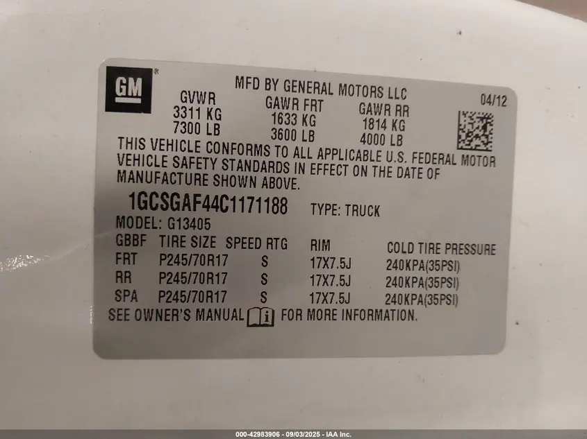 2012 CHEVROLET EXPRESS 1500 WORK VAN