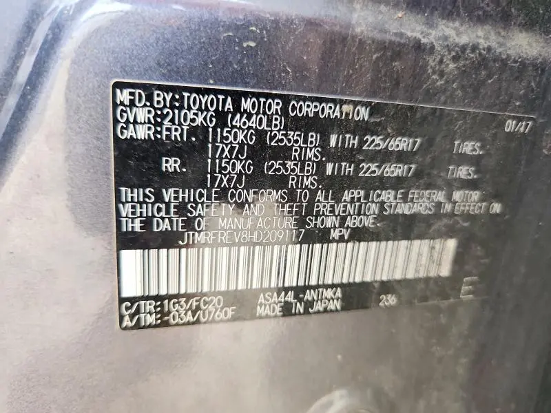 2017 TOYOTA RAV4 XLE  