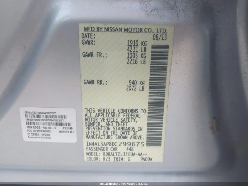 2013 NISSAN ALTIMA 2.5 SV