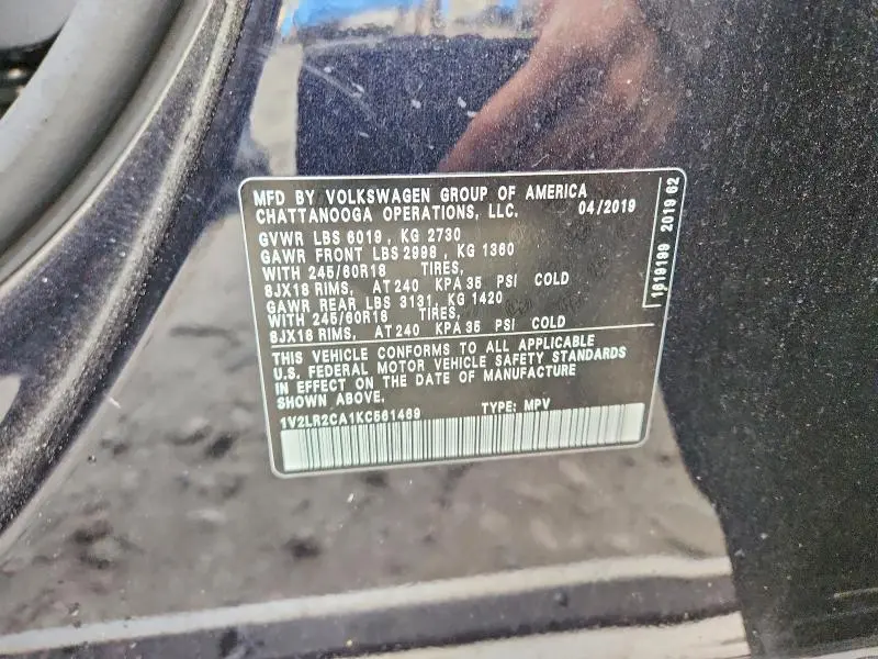 2019 VOLKSWAGEN ATLAS SE  