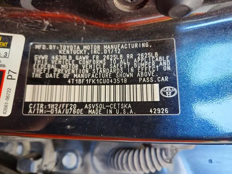2012 TOYOTA CAMRY SE  
