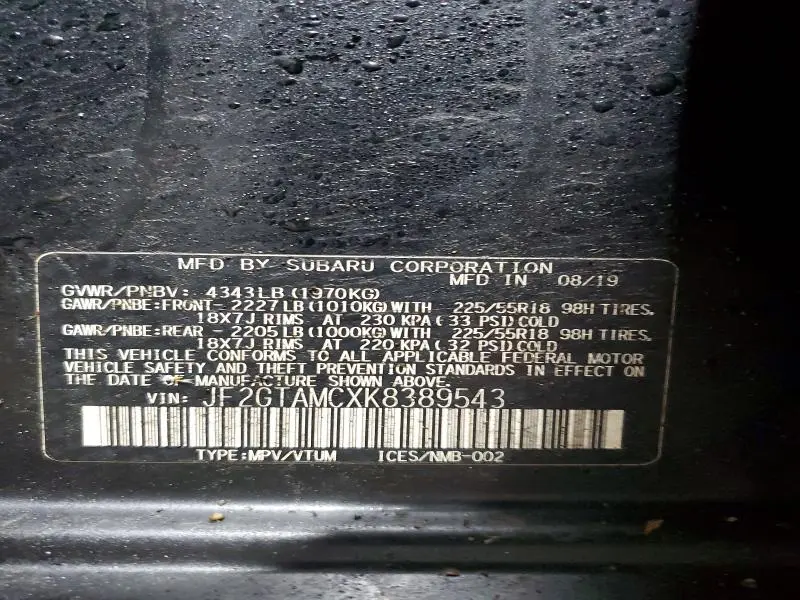 2019 SUBARU CROSSTREK LIMITED  