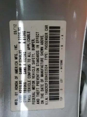 2013 HONDA ACCORD LX  