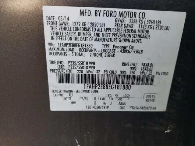 2014 FORD TAURUS SEL  