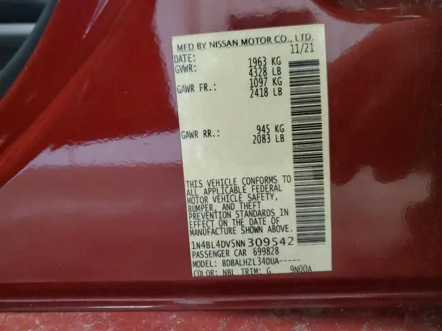 2022 NISSAN ALTIMA SV  