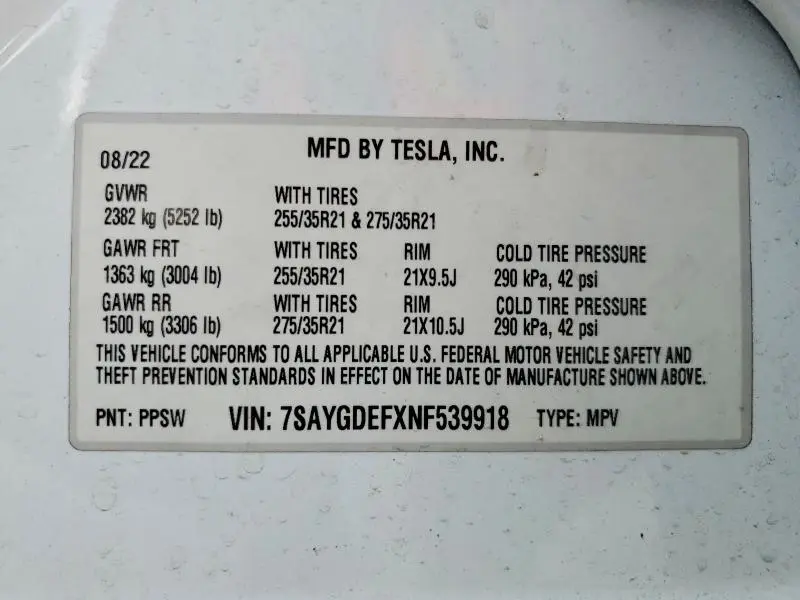 2022 TESLA MODEL Y   