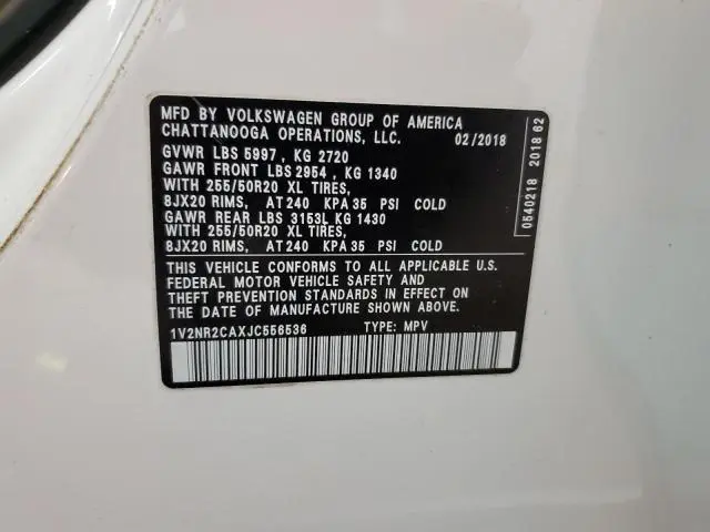 2018 VOLKSWAGEN ATLAS SEL PREMIUM  