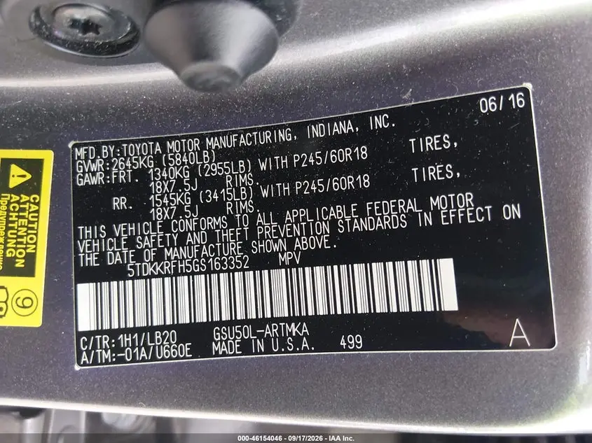 2016 TOYOTA HIGHLANDER XLE V6
