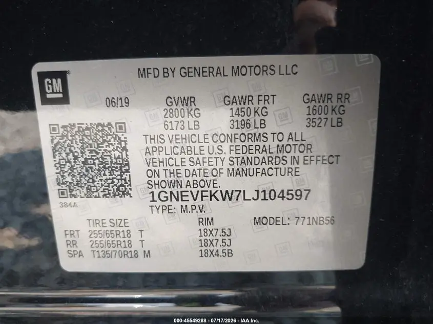 2020 CHEVROLET TRAVERSE AWD LS
