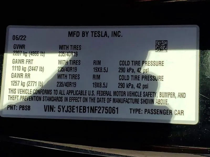 2022 TESLA MODEL 3   