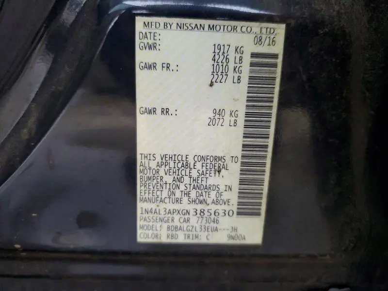 2016 NISSAN ALTIMA   