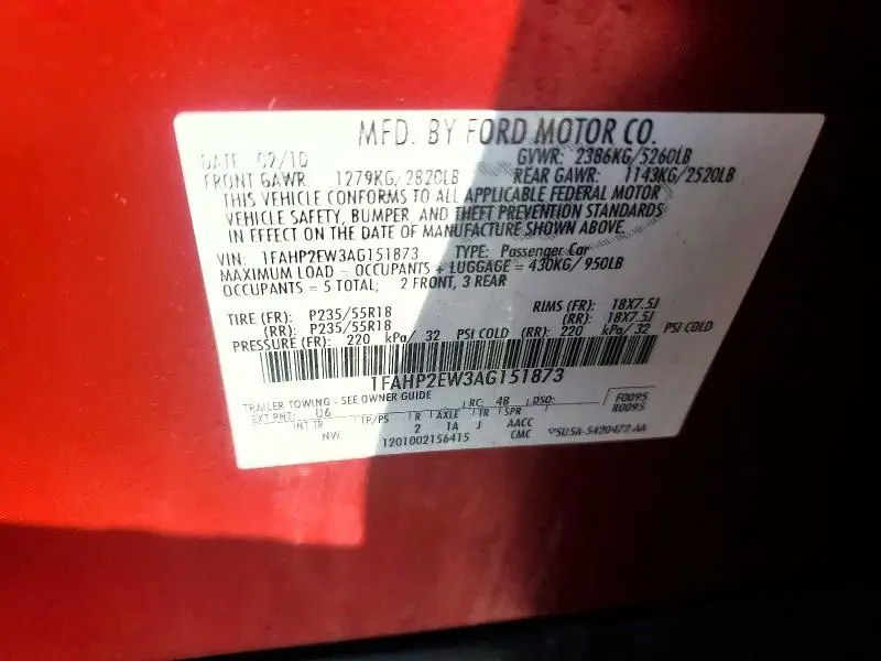 2010 FORD TAURUS SEL  
