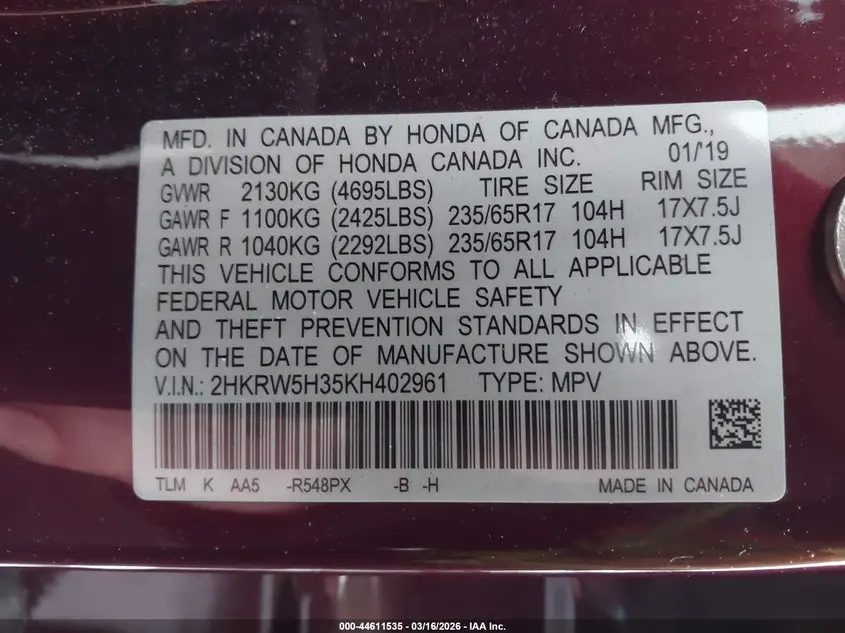 2019 HONDA CR-V LX