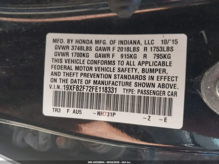 2015 HONDA CIVIC SE