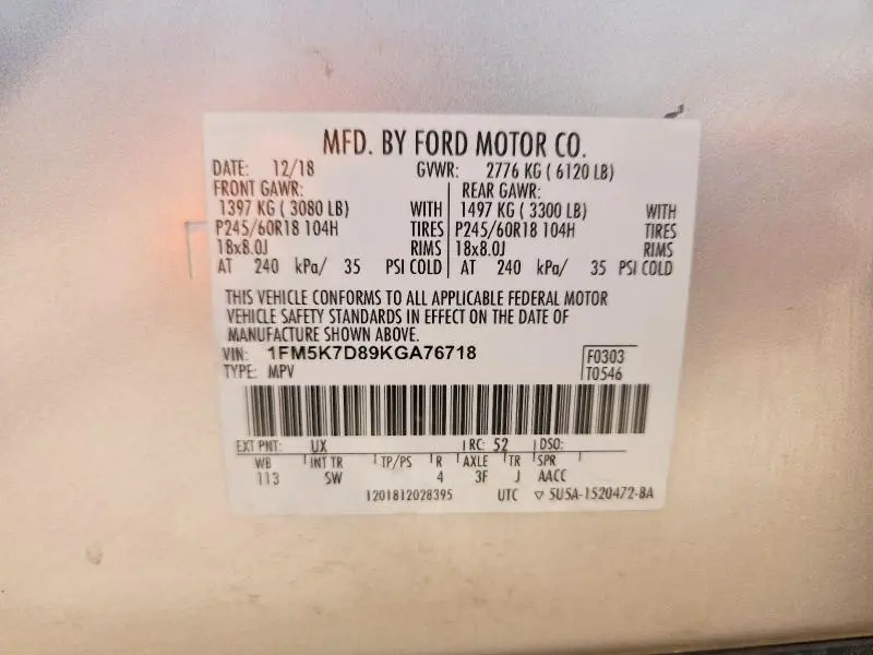 2019 FORD EXPLORER XLT  