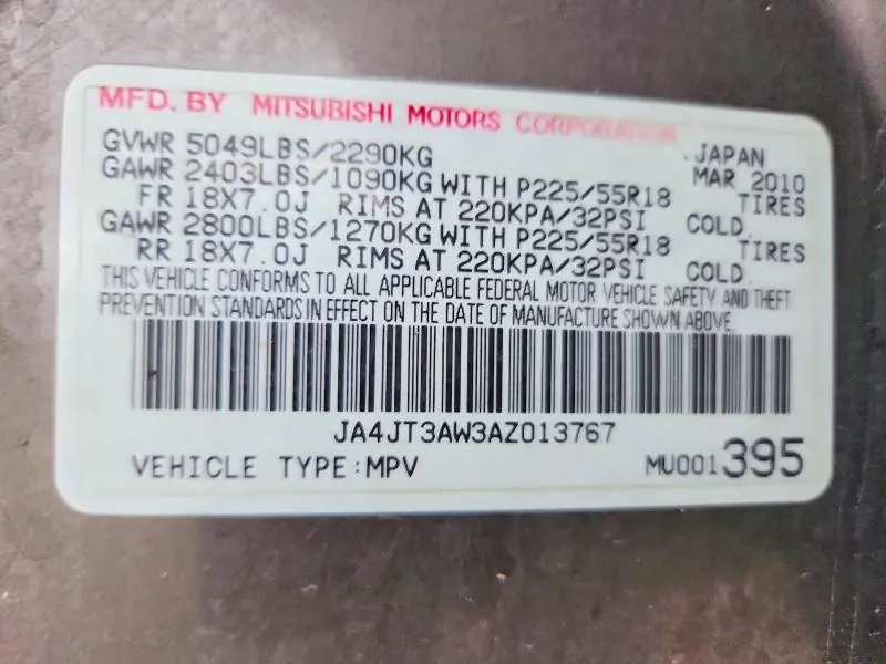 2010 MITSUBISHI OUTLANDER SE  