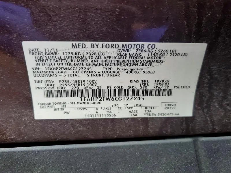 2012 FORD TAURUS LIMITED  