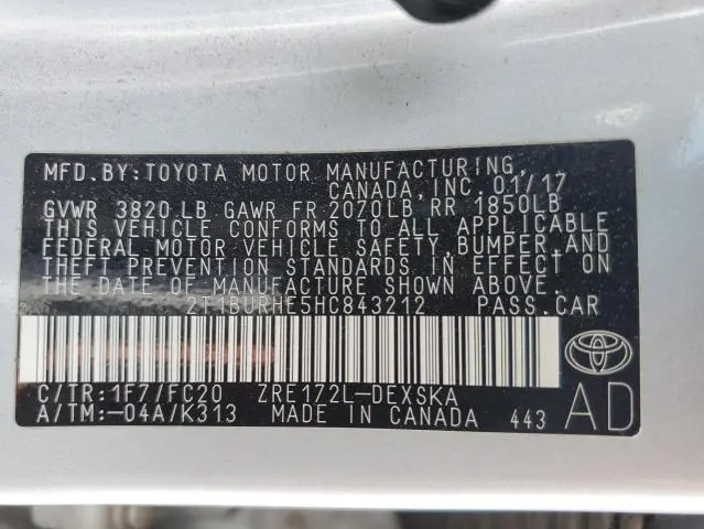 2017 TOYOTA COROLLA L  