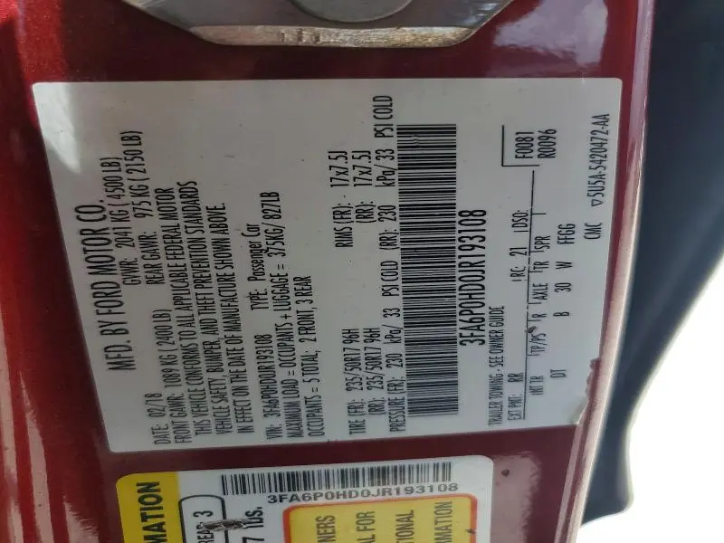 2018 FORD FUSION SE  