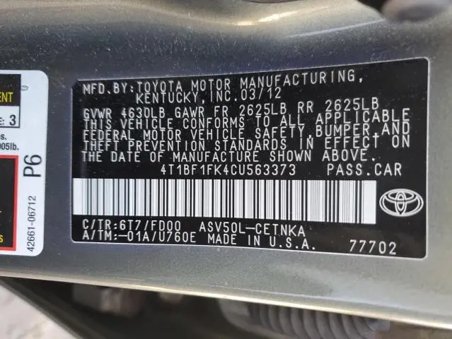 2012 TOYOTA CAMRY BASE  