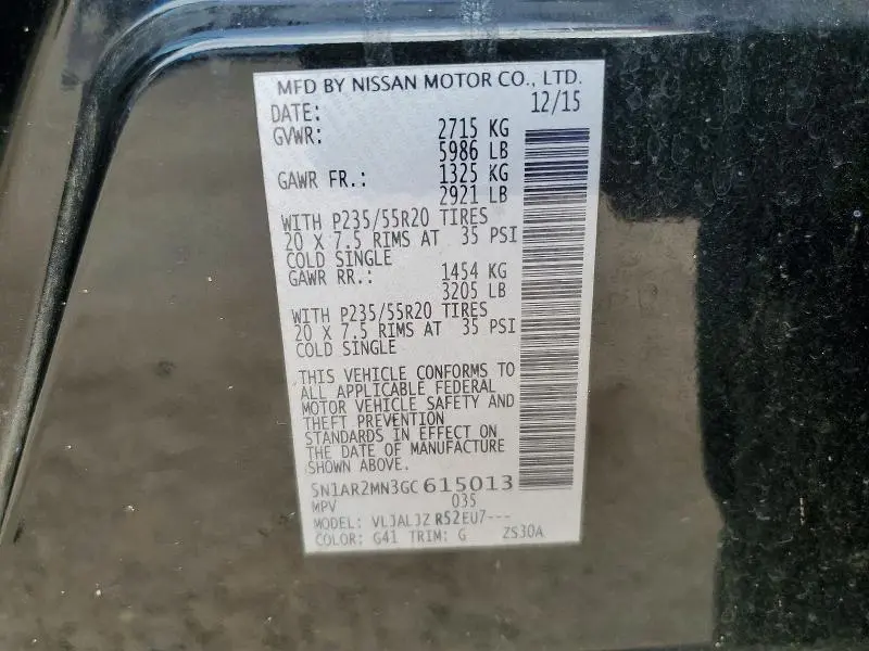 2016 NISSAN PATHFINDER PLATINUM  