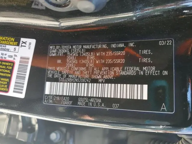 2022 TOYOTA HIGHLANDER XSE  