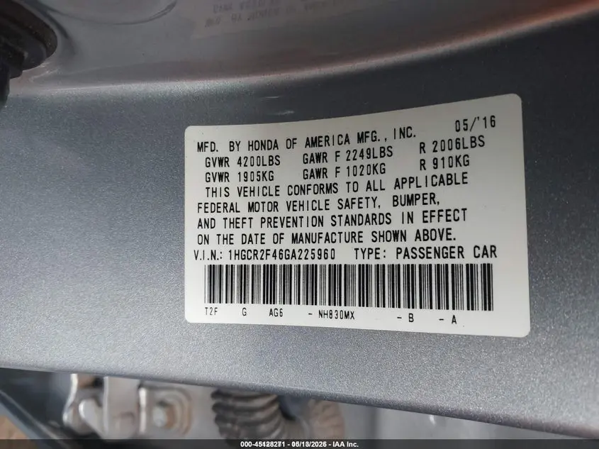 2016 HONDA ACCORD LX
