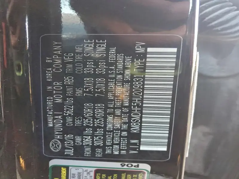 2017 HYUNDAI SANTA FE SE  