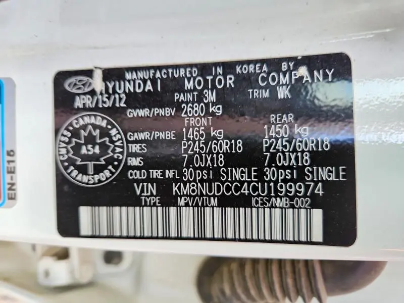 2012 HYUNDAI VERACRUZ GLS  