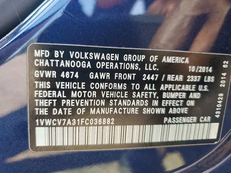 2015 VOLKSWAGEN PASSAT SEL  