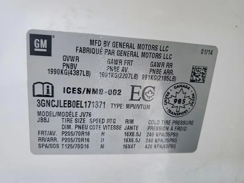 2014 CHEVROLET TRAX 1LT  