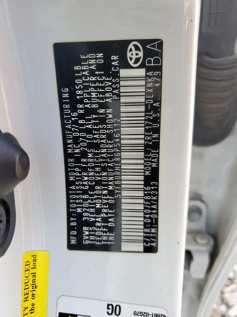 2016 TOYOTA COROLLA L