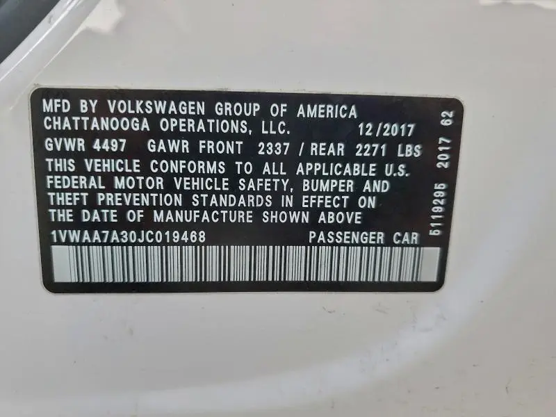 2018 VOLKSWAGEN PASSAT S  