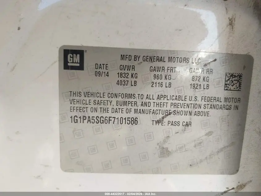 2015 CHEVROLET CRUZE LS AUTO