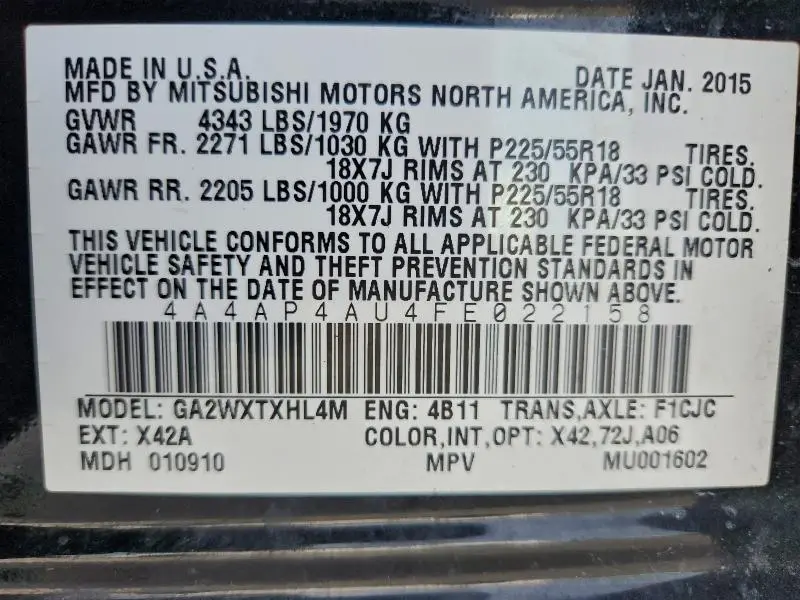 2015 MITSUBISHI OUTLANDER SPORT SE  