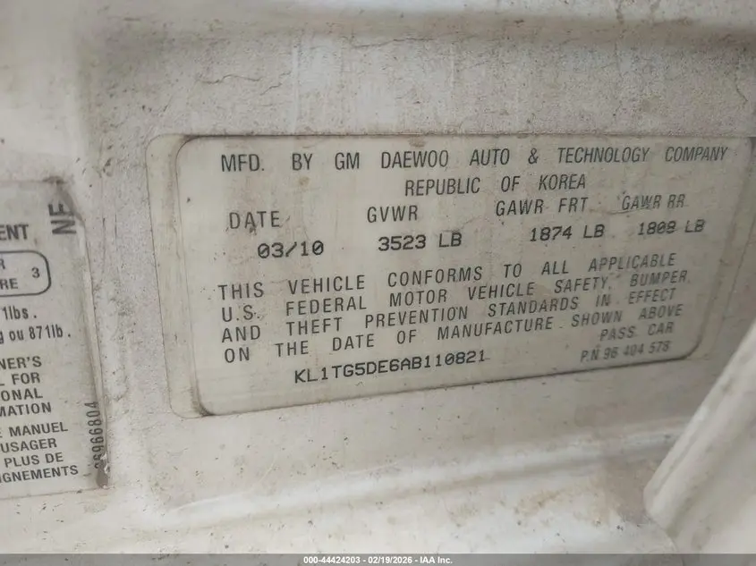 2010 CHEVROLET AVEO LT