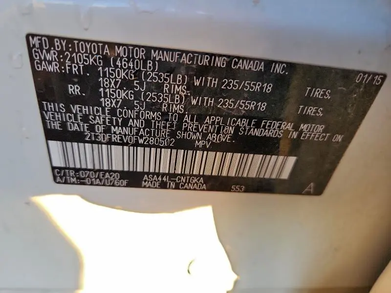 2015 TOYOTA RAV4 LIMITED  