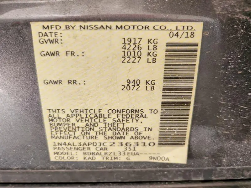 2018 NISSAN ALTIMA 2.5  