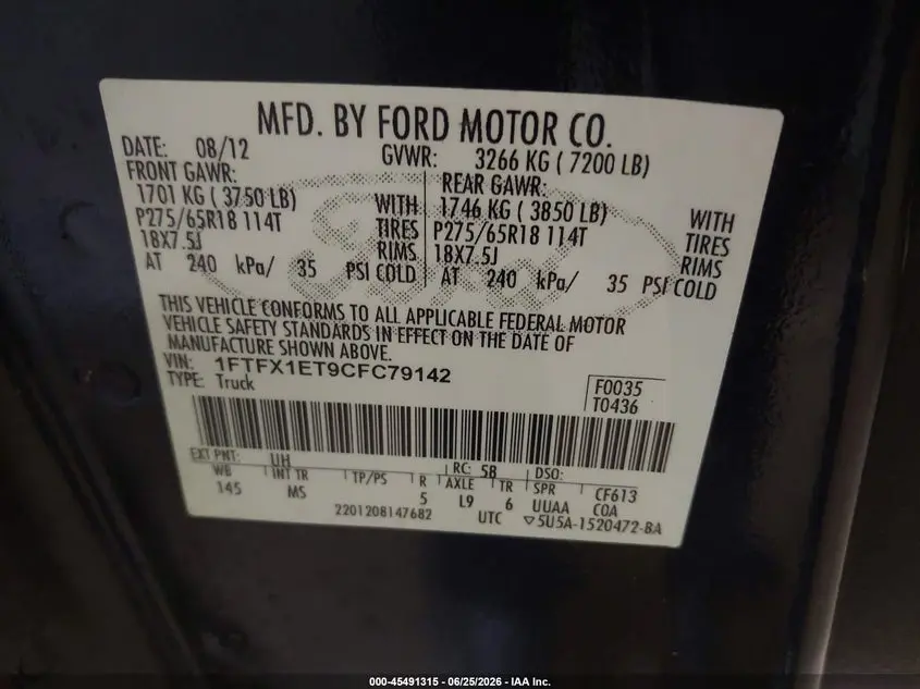 2012 FORD F-150 FX4/LARIAT/XL/XLT