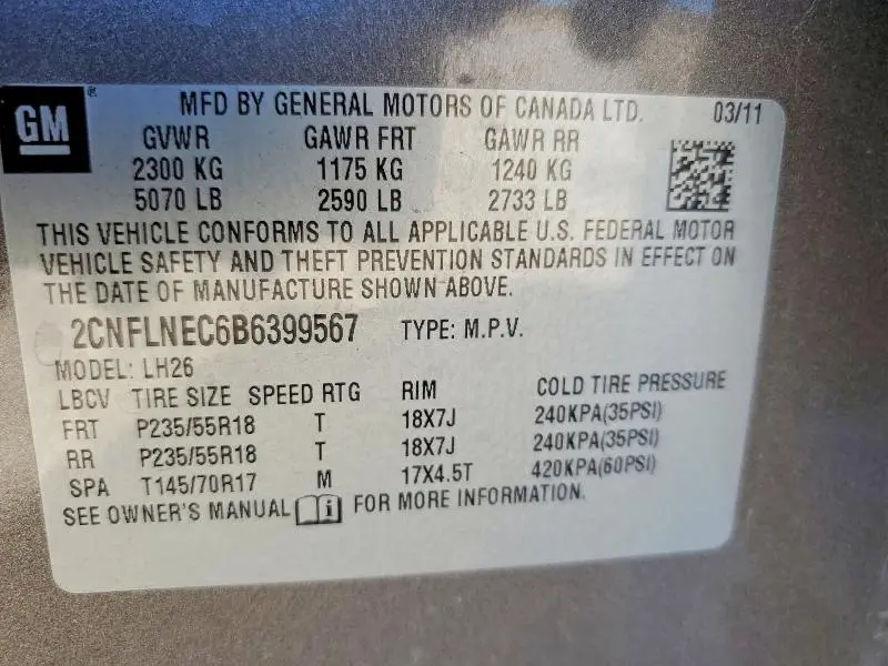 2011 CHEVROLET EQUINOX LT  