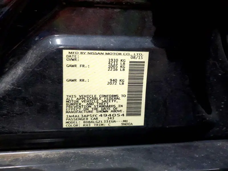 2015 NISSAN ALTIMA 2.5 S  
