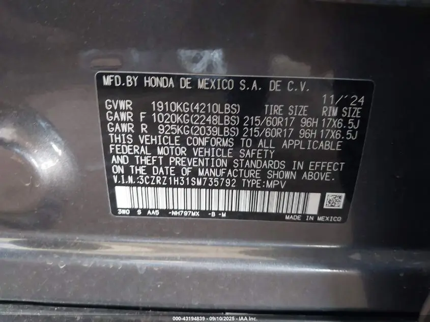 2025 HONDA HR-V 2WD LX