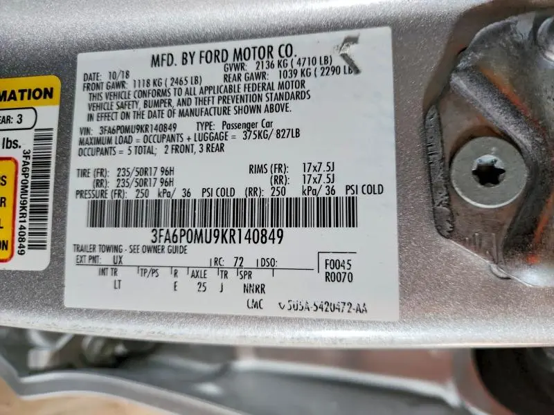 2019 FORD FUSION SEL  