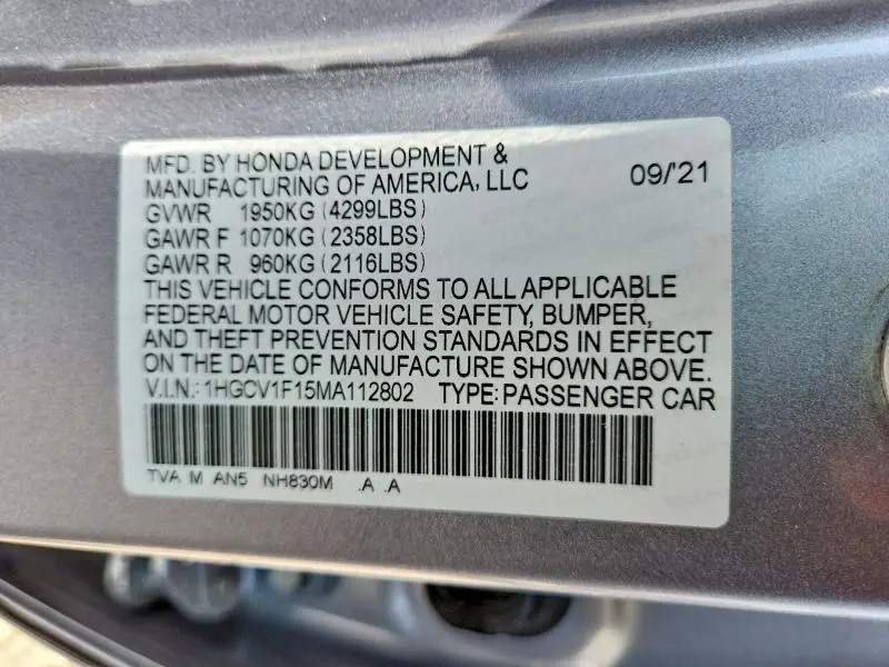 2021 HONDA ACCORD LX  