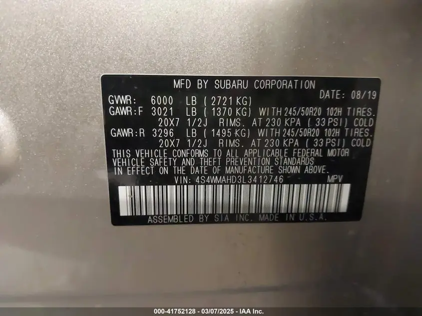 2020 SUBARU ASCENT PREMIUM