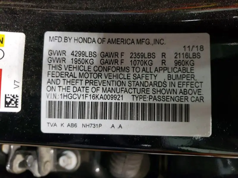 2019 HONDA ACCORD LX  