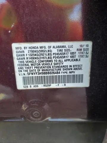2011 HONDA PILOT TOURING  