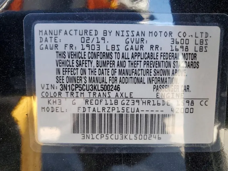 2019 NISSAN KICKS S  