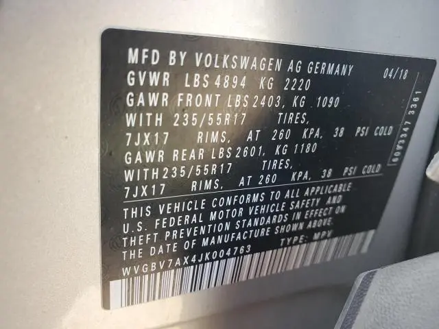 2018 VOLKSWAGEN TIGUAN LIMITED   