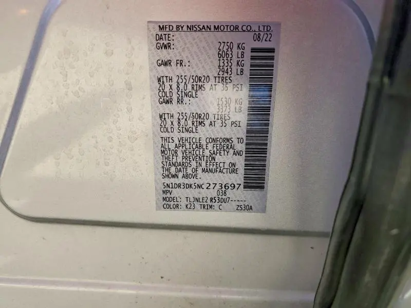 2022 NISSAN PATHFINDER PLATINUM  